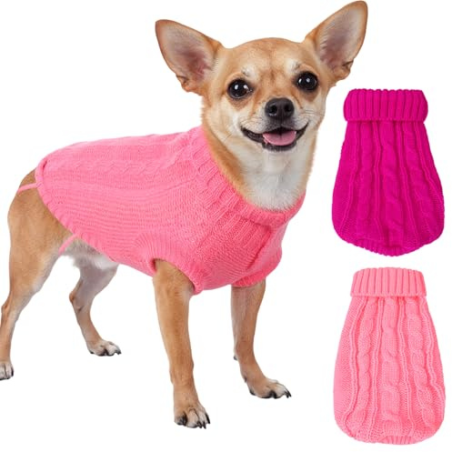 2Pcs Dog Sweater Dog Clothes for Small Dogs, Warm Turtleneck Knitted Chihuahua Clothes Sleeveless Kitten Clothe Puppy Sweater for Small Dogs Girl Yorkie Outfit Custume(XS)
