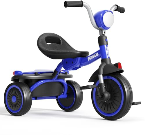 KORIMEFA Kids Tricycles for 1-3 3-5 years old, Toddler Gift Trike with Storage Basket, Boys Girls Bike with Adjustable Seat & Night Reflector, Balance Training Bicycle, Kids Toy Outdoor Indoor