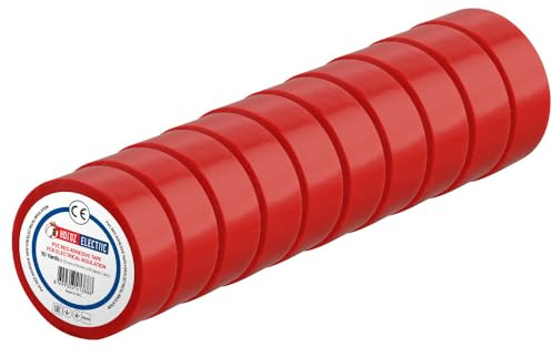 Isolertejp PVC Röd 19mm x 9m 10 st - Reparationstejp, Isoleringsband och Självhäftande Eltejp för Kabelisolering, Reparation och Buntning, Elektriskt Isolerande Tejp för Hem, Verkstad - Horoz Electric