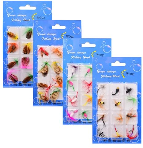 Sionhiuo Esca per la pesca a mosca sul pesce persico – 48 pezzi accessori da pesca – Set di esche da pesca portatili, per pescatori d'acqua dolce in mare, fiume, serbatoio e stagno – per papà e mariti