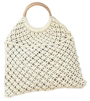 sac paille femme Sac à main d'été tissé en corde de coton, ensemble deux pièces, sac Style artistique plage mère-enfant