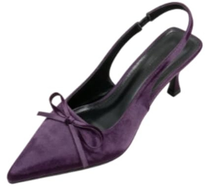 Genérico Zapatos De Tacón De Gatito para Mujer con Lazo De Satén Punta Afilada,Púrpura,42 EU