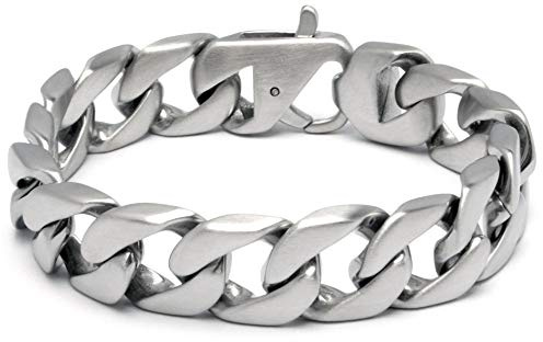 Schmuck-Checker massives 316L Edelstahl Panzerarmband Männerarmband Silber matt gebürstet breit schwer Herren Armband Armkette Bikerschmuck Geschenk (19.0)