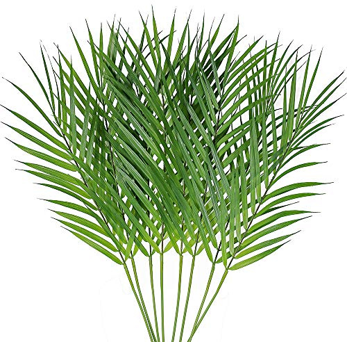 Supla 8 st konstgjorda apreca palmblad stjälkar falskt palmblad grönska tropiska palmträd blad växter konstgjorda monstera blad för palm söndag blomsterarrangemang