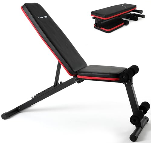 ISE Banco Musculación Plegable, Banco De Pesas Musculacion, Banco Pesas Inclinable,Reclinable y Plano, Banco Abdominales en casa, Banco Gimnasio Max.100KG