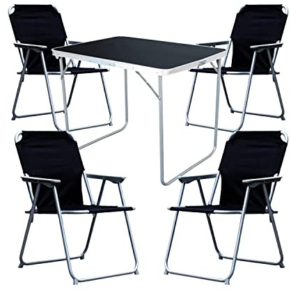 Mojawo 5-TLG. Camping Set Campingtisch Schwarz Gartenmöbel + 4 STK. Campingstuhl Klappstuhl schwarz Outdoor