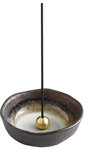 Asayu Japan - Quemador de Incienso, Hecho en Japón para Varillas, Porta Incienso de cerámica con Soporte metálico para Varillas (Zen, 8.3cm)