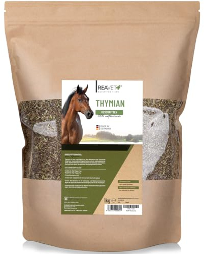 ReaVET timo per cavalli 1kg - Timo strofinato I di alta qualità, cibo unico adatto alla specie per cavalli, erbe pure senza additivi