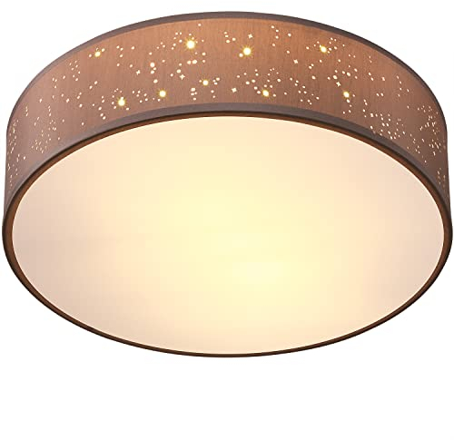 MONZANA® Deckenlampe Sternenhimmel Wohnzimmer Schlafzimmer E27 Taupe Rund 38cm Stoffschirm 2-Flammig 40W Küche Lampe Deckenleuchte Stoffdeckenlampe