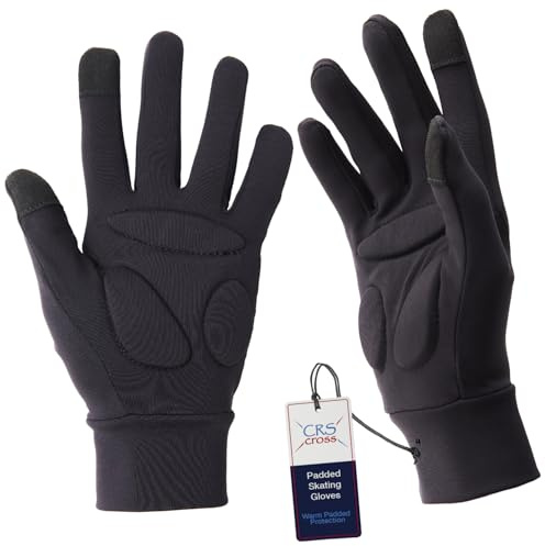 CRS Cross Padded Ice Skating Gloves. Warm Padded Protection for Figure Skating Testing, Practice, Dance Competitions, Roller Skaters and Cheerleading. (Black, Youth Medium/Large)