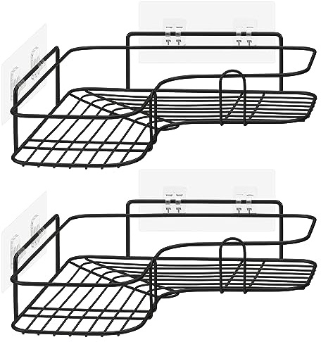 Navaris Cestas de Metal de Ducha Negra - 2X Estante esquinero para Accesorios de baño - 2X Estantería para Colgar en Pared con Adhesivos sin Taladro