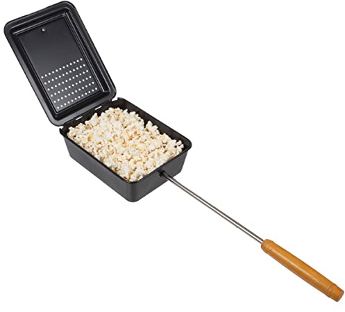 Campfire Popcorn Popper - Old Fashioned Popcorn Maker with Nonstick Finish and Extended Handle - Camping Gear and Campfire Cooking Equipment by Great Northern Popcorn (Black)