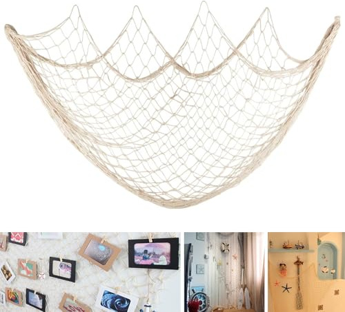 Eabdice Rete Da Pesca Decorativa, Tema Marino Rete Pesca, Rete Pesca Parete Decorativa, Decorazione Murale per Casa, Bar, Ristorante (150x200cm, Beige)