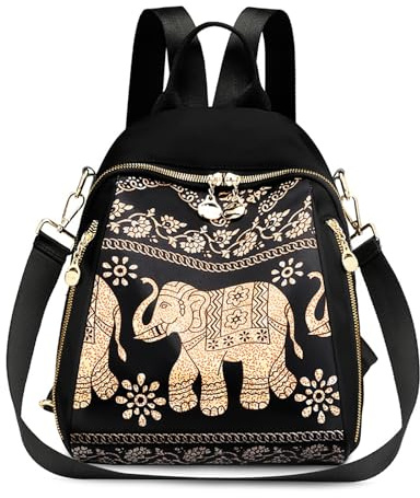 FORRICA Sac à Dos Femme Petit Mode Sac à Main Sac a Dos 2 en 1 Dames Sac à Bandouliere Multipoches Étanche Nylon Daypack pour Voyage Travail Scolaire Shopping éléphant