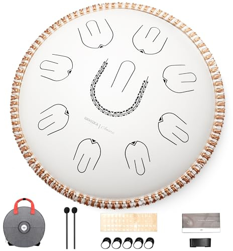 MOOZICA Steel Tongue Drum, 14 Portable Amara Scale Handpan With Octave Overtone Design, For Beginner and Professional (Amara, White)