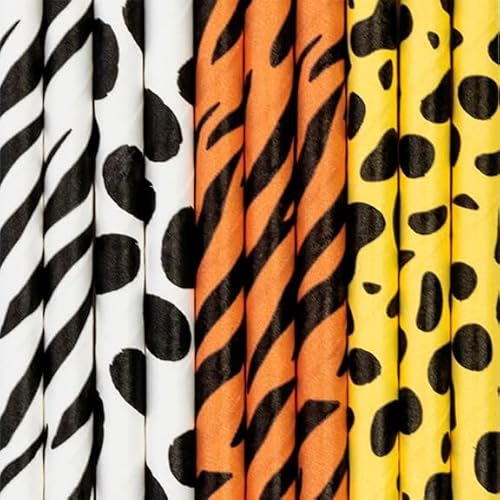 Lot de 10 pailles en papier * Animaux * pour un anniversaire d'enfant ou une fête à thème | env. 20 cm de long avec différents motifs | Pailles de paille