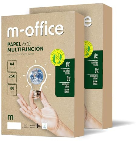 Papel Reciclado din A4, Paquete de Folios A4 80gr, Papel para Fotocopiadora e Impresora, Paquete de 250 Folios A4 100% Hojas Reciclado · m-office (2 paquetes)