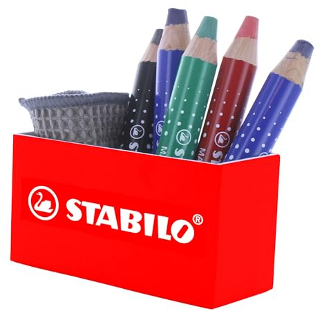 STABILO – Whiteboard och blädderblock – MarKdry – 5-pack med magnetlåda och torkduk