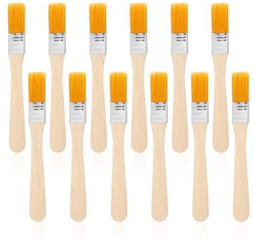 12 Pcs Paint Brush 5 Inch Trim Painting Tool Soft Bristle with Wood Handle Small Paint Brushes for Wall, Touch Up, Cabinets, Fences, Edge Painting Tool(5 x 0.65Inch,Yellow)
