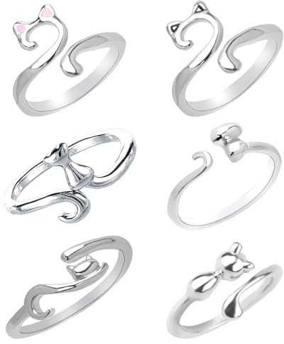 6 Stück Häkelringe, Süßer Katzen Garnspannungsring Verstellbare Strickhäkelschlaufen Garnführungs Fingerhalter Strick Fingerring für Schnelleres Stricken Zubehör