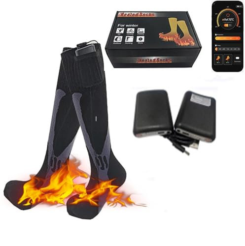 Elektrische Beheizte Socken, 5000mAh Fußwärmer mit Smart App Control 3 Modi wiederaufladbare thermische Heizung Fußwärmer Radfahren Skifahren elektrische warme Socken ﻿ (Schwarz, Eine Größe für alle)