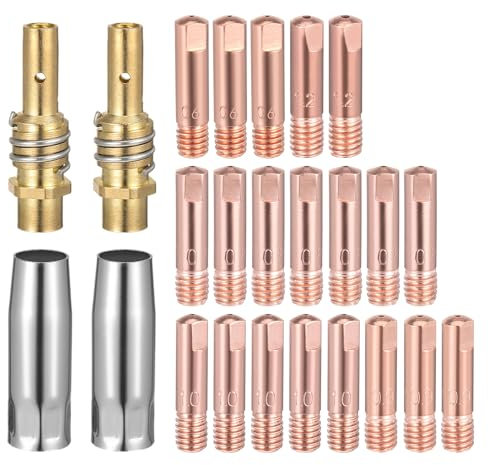 SHUOHONG 24 Piezas Cobre Accesorios de Soldadura, Conector de Gas Set, Boquillas Protección Pistola Soldadura, Punta Contacto Boquilla Gas, Portapuntas Difusor para Antorcha Soldadura