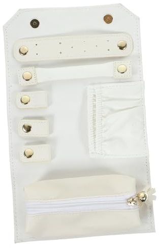 Cabilock Portagioie da Viaggio Pieghevole, Rotolo Portatile per Gioielli, Leggero in Pelle Sintetica e Tessuto, Protegge Collane e Orecchini, Bianco