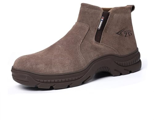 Webrosistol Chaussures de Sécurité Hommes Slip-on Cuir Suédé Baskets Securite Embout Acier Antidérapant Chaussure Travail Soudeurs