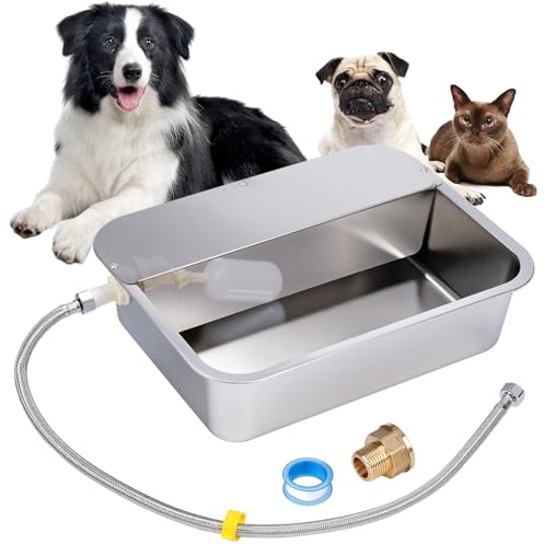 11 L Distributeur Automatique d'eau pour Chiens avec Valve à Flotteur, Abreuvoir ExtéRieur pour Chiens, Bol à Eau à Gravité en Acier Inoxydable pour Animaux De Compagnie (Remplissage Automatique)