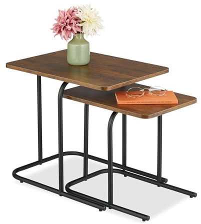 Relaxdays Set 2 Tavolini da Salotto, Tavoli Bassi da caffè, Comodini da Divano, MDF Effetto Legno e Ferro, Marrone Nero