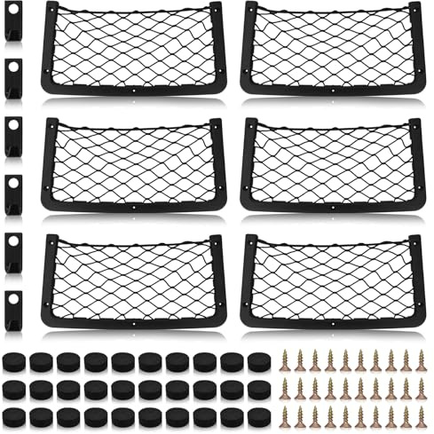 YTYLSJ Rete portaoggetti per auto, 6 pezzi, con 6 ganci, 30 viti e 30 tappi in plastica, rete portaoggetti per bagagliaio, 36 x 18 cm, multifunzionale per campeggio, auto, barca, casa (6 pezzi)