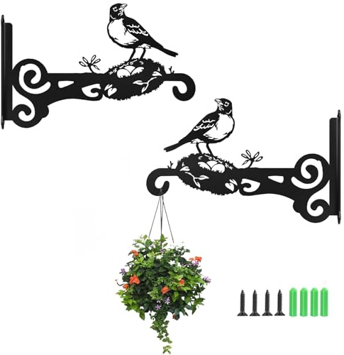 Tutamaz Lot de 2 supports muraux pour panier à suspendre - Pour plantes - En fer - Convient pour la décoration de jardin, pots de fleurs, guirlande lumineuse