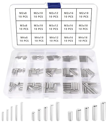 YIXISI 150 Pezzi 15 Misurare M2 / M3 / M4 Kit Cilindrica Perno in Acciaio Inox 304, Cilindrico Supporto Mensola Pin Fissaggio, per Fissare la Posizione di un Componente