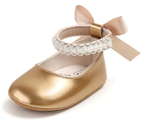 Sehfupoye Baby Mary Jane Bow Pearl First Walker Shoes Girls 0-18M
