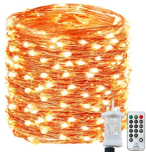 Bollengold Fairy Lights Plug in, 22M 220LED Christmas String Lights | Remote Control & Timer, 8 Modes Waterproof Indoor Lights for Gardens, Bedrooms, Parties (Orange)