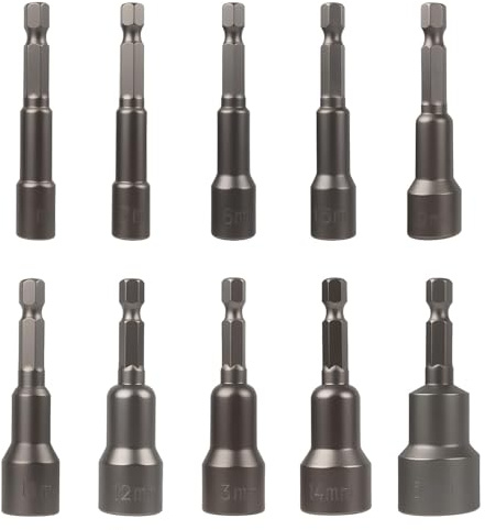 10PCS Llaves de Vaso Magnéticas, Tamaños 6-19mm, Adaptador de Llave Hexagonal en Acero Cromo Vanadio de Alta Resistencia pour Destornilladores Eléctricos y Herramientas Neumáticas