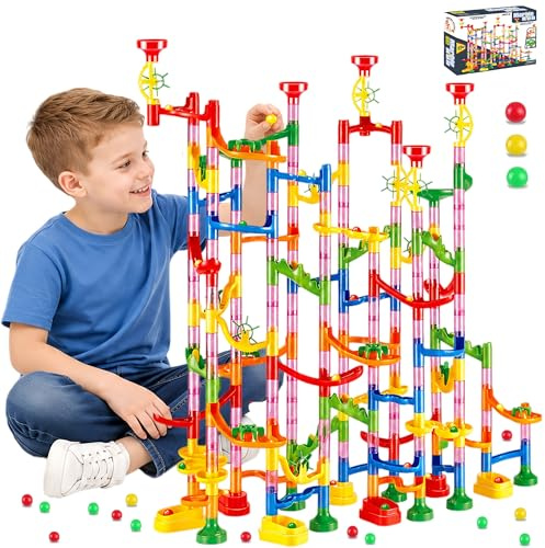 232 PCS Marble Run, STEM Building Toy Set with 45 Colourful Plastic Marbles | Creative Marbel Runs for Kids 4-8, Educational Construction Game for Kid, Gifts for 3 4 5 6-8-12 Year Olds Boys Girls