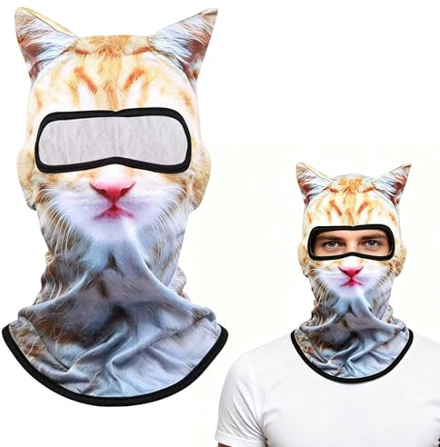 3D Printed Cat Ski Mask Balaclava with Ears, Cute Animal Face Mask for Men Women, Windproof Breathable Sheisty Mask for Winter Outdoor Sports, Skiing, Cycling, Halloween Party & Music Festivals Beige