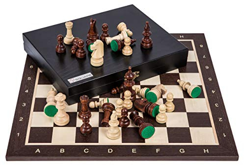 Square – Pro schackset nr 5 Wenge LUX – schackbräde + schackpjäser Staunton 5 + låda – schackspel av trä