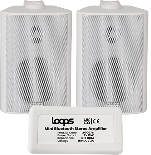 Loops Wireless/Bluetooth Amplifier & 2x 60W Wall Mounted Background Active Speaker Kit – HiFi Amp System – Quality Audio Home Stream