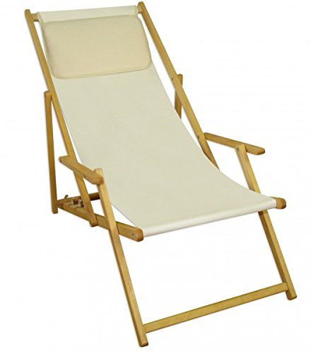 Deckchair weiß Liegestuhl Kissen klappbare Sonnenliege Gartenliege Holz Gartenmöbel 10-303NKH