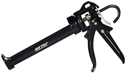 AWF PRO Heavy Duty Caulk Gun, 18:1 Thrust Ratio, Steel Frame Construction, Rotating Barrel, Ladder Hook, Puncture Tool & No Drip Pressure Release Tab, 10 oz Caulking Gun