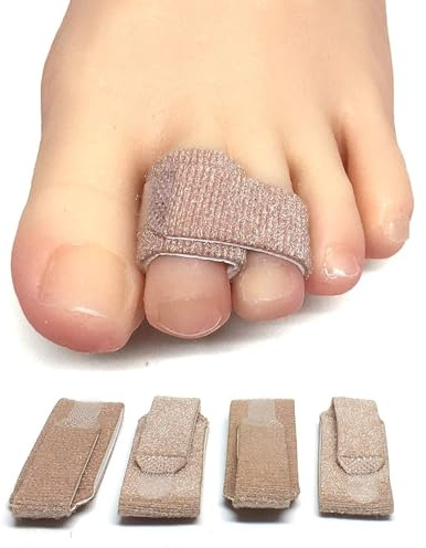 ZenToes Hammer Toe Corrector for Women & Men - Reusable Fabric Buddy Wraps for Broken Toes - Cushioned Toe Splint for Protection & Recovery & Hammertoe Straightener - 4 Count (OSFM, Beige)