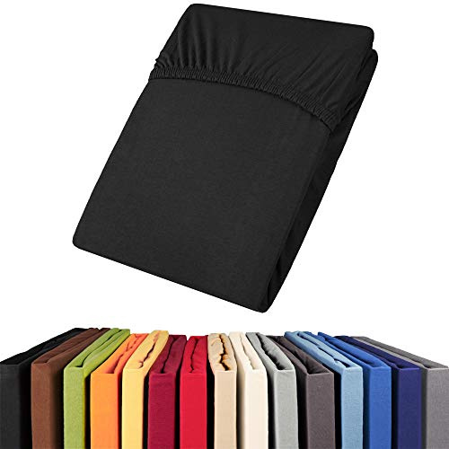 aqua-textil Viana Topper Laken 200x200-200x220 cm schwarz Baumwolle Spannbetttuch Jersey Spannbettlaken