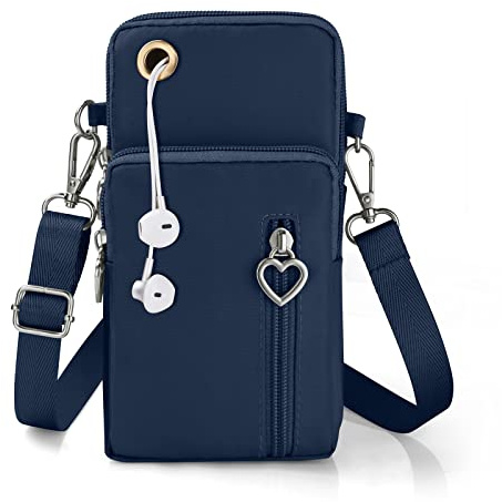 Aucuu Crossbody Phone Bag, Nylon Mini Crossbody Shoulder Bag Wrist Bag with Detachable Adjustable Straps, Cellphone Purse Armband with Headphone Port for cellphones under 7 inches (Blue)