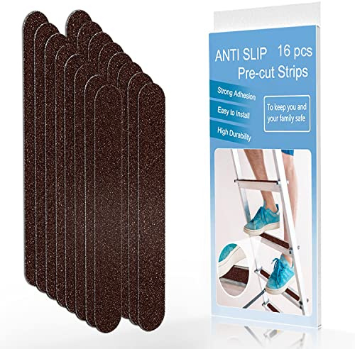 Nastro antiscivolo, 16 strisce antiscivolo pre-tagliate, strisce adesive antiscivolo di sicurezza per scale, sgabello e scale (2,5 cm x 30 cm, marrone)