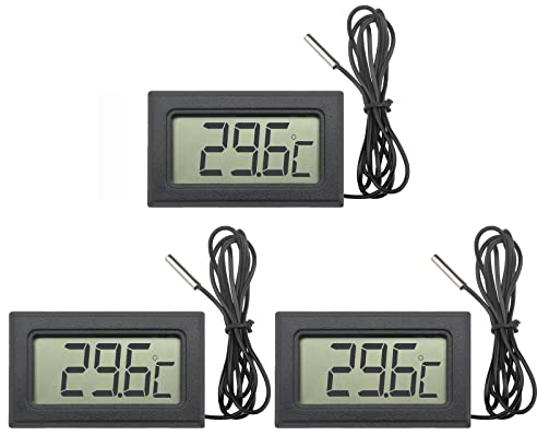VOKTTA 3PCS Mini LCD Digitale Termometro con Sonda,Termometro Digitale per Frigorifero, Congelatore, Acquario