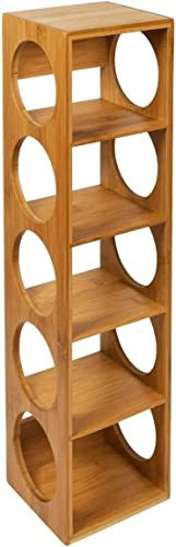 FEFE® Bamboo Stackable Wine Rack Stand Holder Wall Mountable, Free Standing or Horizontally 5-Bottle Bamboo Wine Storage Display Rack, Countertop Wine Bottle Stand Holder for Home Kitchen Bar Cabinets