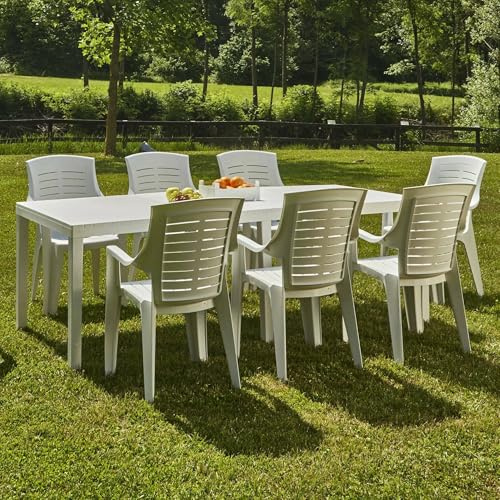 Dmora - Tavolo da esterno Susa, Tavolo rettangolare allungabile da pranzo, Tavolo da giardino estensibile, 100% Made in Italy, 150x90h72 cm, Bianco