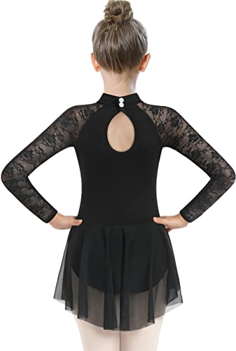 Mulnall Ballettkleidung Mädchen Tanz Ballett Trikot mit Rock Spitze Ärmel Ballerina Kinder Tanzkleid Tanzbody mit Rock Tütü Dancewear(6028-06-XXL)